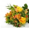 Rose Yellow + Liliy Orange + Lepidium Alstroe Orange + Spray Carnation Yellow +  Ruscus